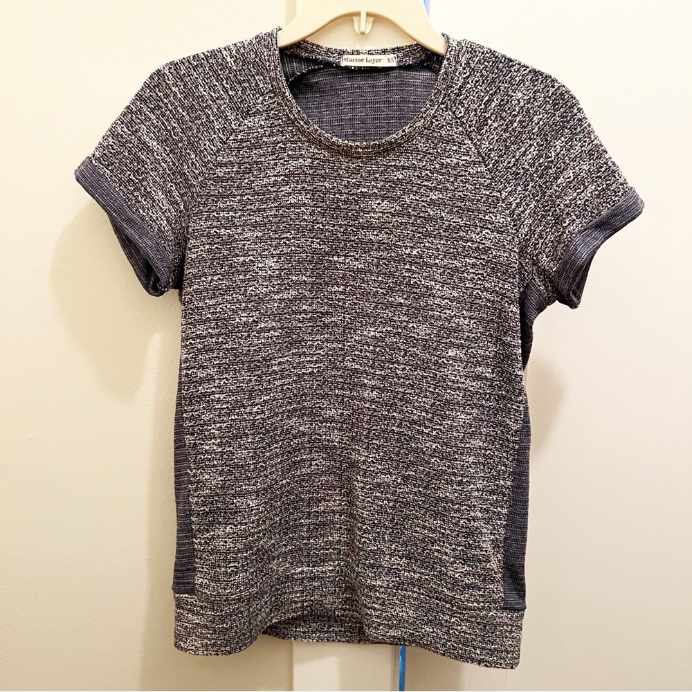 Marine Layer Blue White Cotton Blend Short Sleeve Top